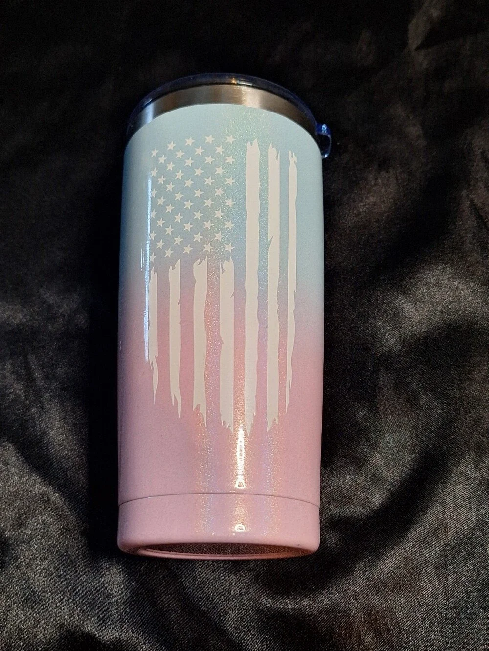 New Trump Sparkle Ombre 50th Birthday Travel Tumbler~Blue to Pink~Flag